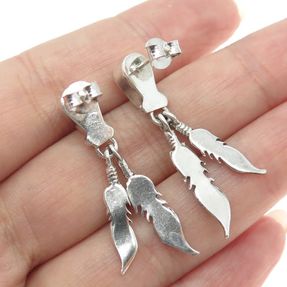 925 Sterling Silver Vintage Southwestern Mother-of-Pearl Ethnic Feather Earrings