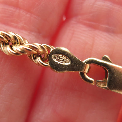 925 Sterling Silver Gold Plated Italy Twisted Rope Chain Necklace 24"