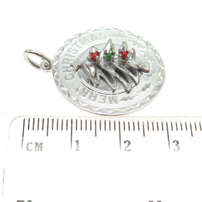 925 Sterling Silver Antique Art Deco Multi-Glass Merry Christmas Tree Pendant