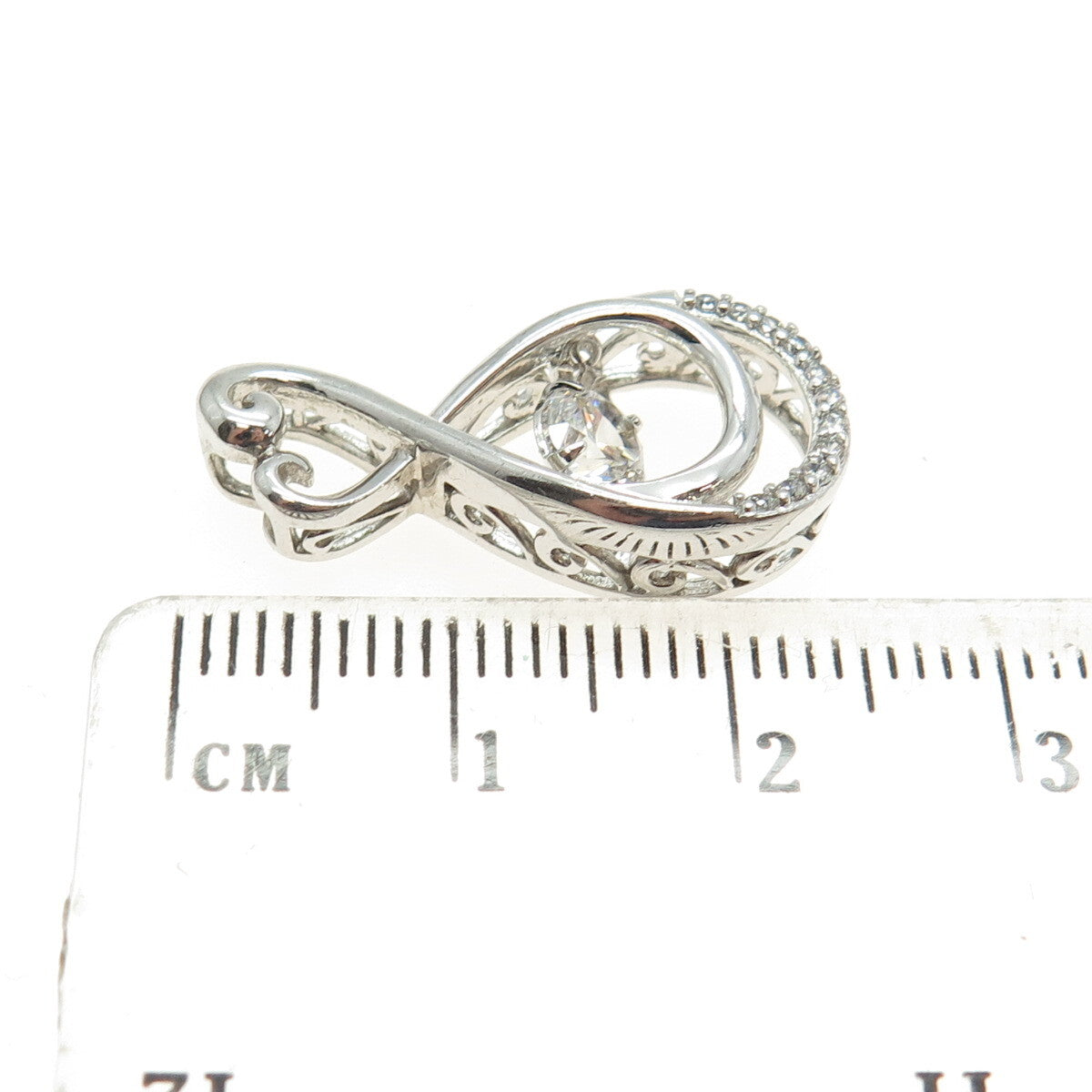 SAI 925 Sterling Silver Round-Cut C Z Infinity Heart Slide Pendant