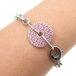 GUESS 925 Sterling Silver Enamel Logo Disc Cable Link Bracelet 7"