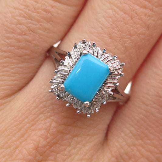 925 Sterling Silver Real Sleeping Beauty Turquoise Ring Size 9.25