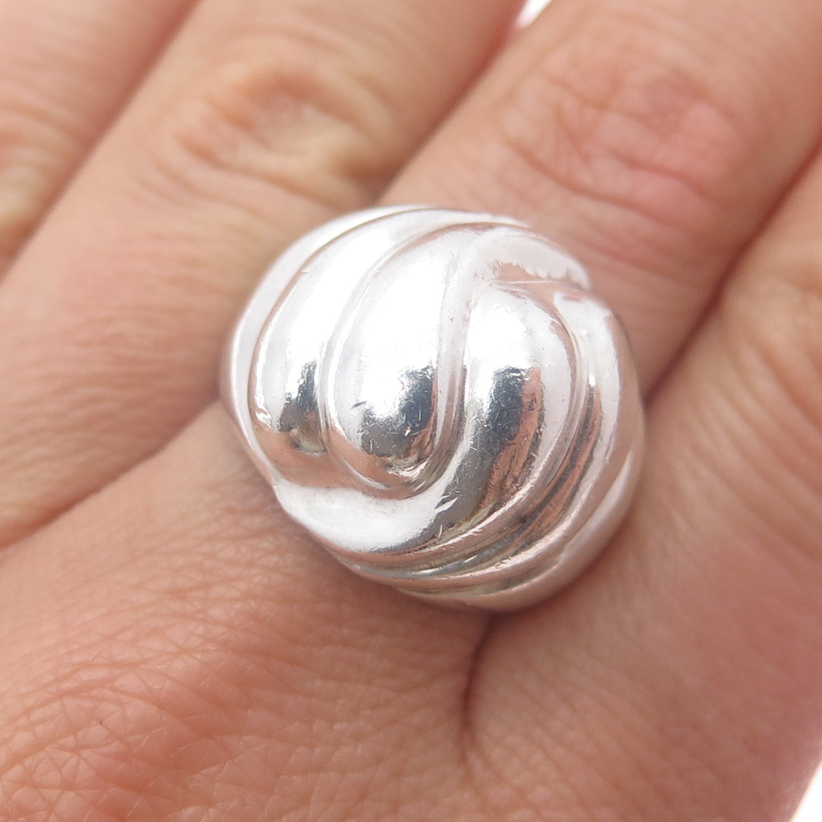 925 Sterling Silver Vintage Mexico Modernist Yin Yang Dome Ring Size 8.5
