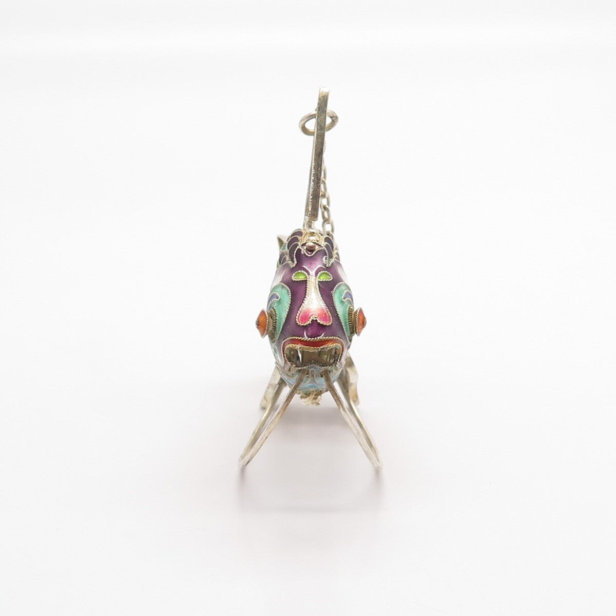 925 Sterling Silver Enamel Antique Chinese Articulated Koi Fish Chatelaine Fob