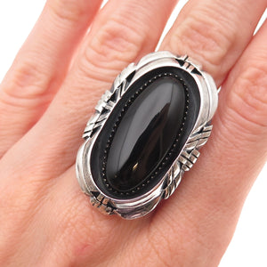 Old Pawn Sterling Silver Vintage Southwestern Black Onyx Tribal Ring Size 9.5
