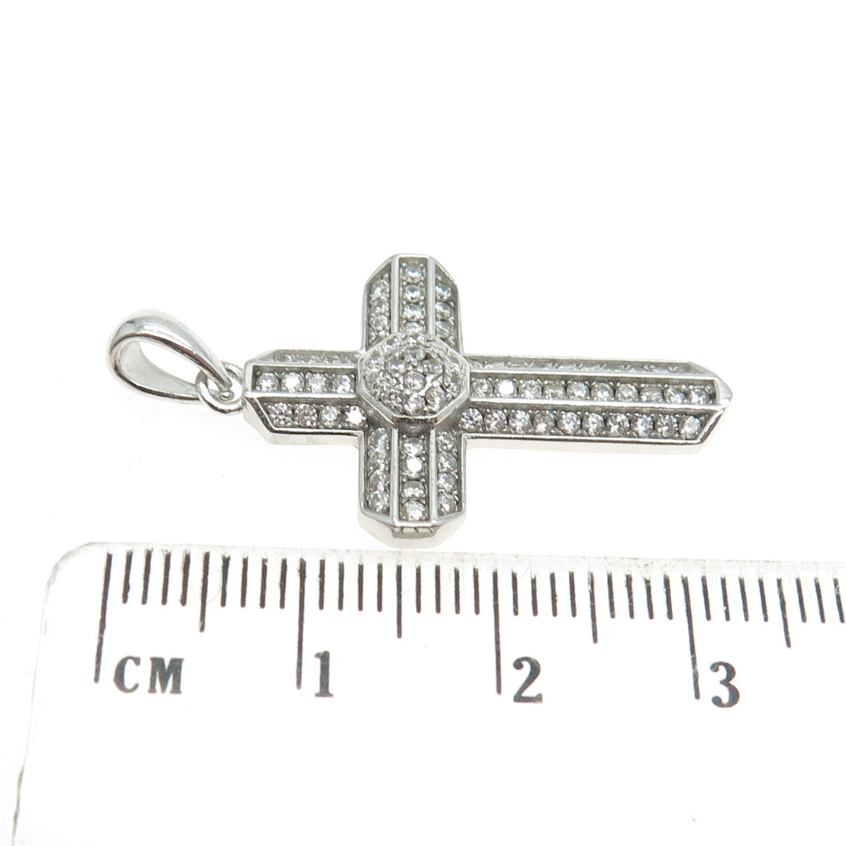 925 Sterling Silver Pave C Z Cross Pendant