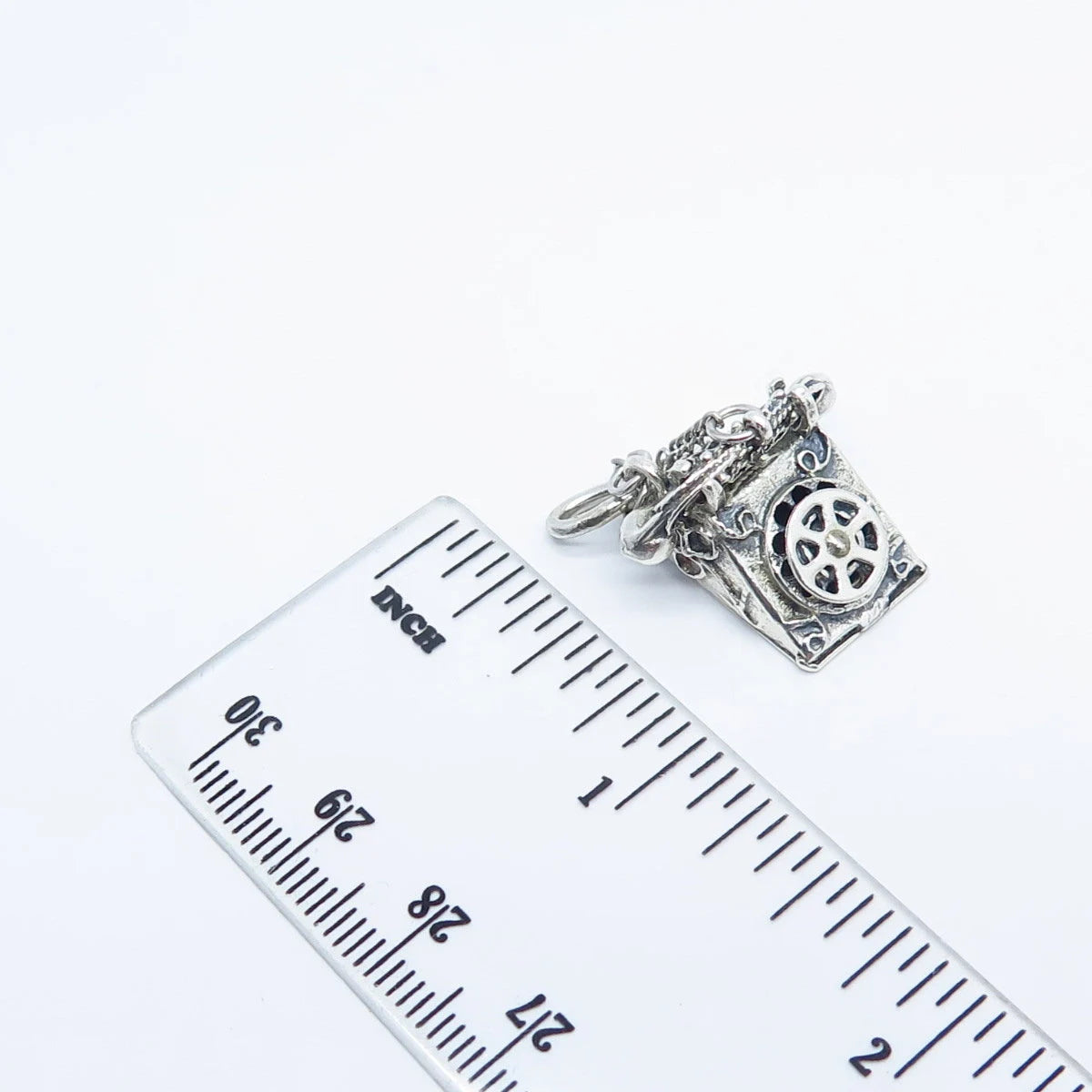 925 Sterling Silver Vintage Jewelart Retro Rotary Phone Movable Charm Pendant