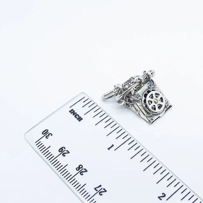 925 Sterling Silver Vintage Jewelart Retro Rotary Phone Movable Charm Pendant