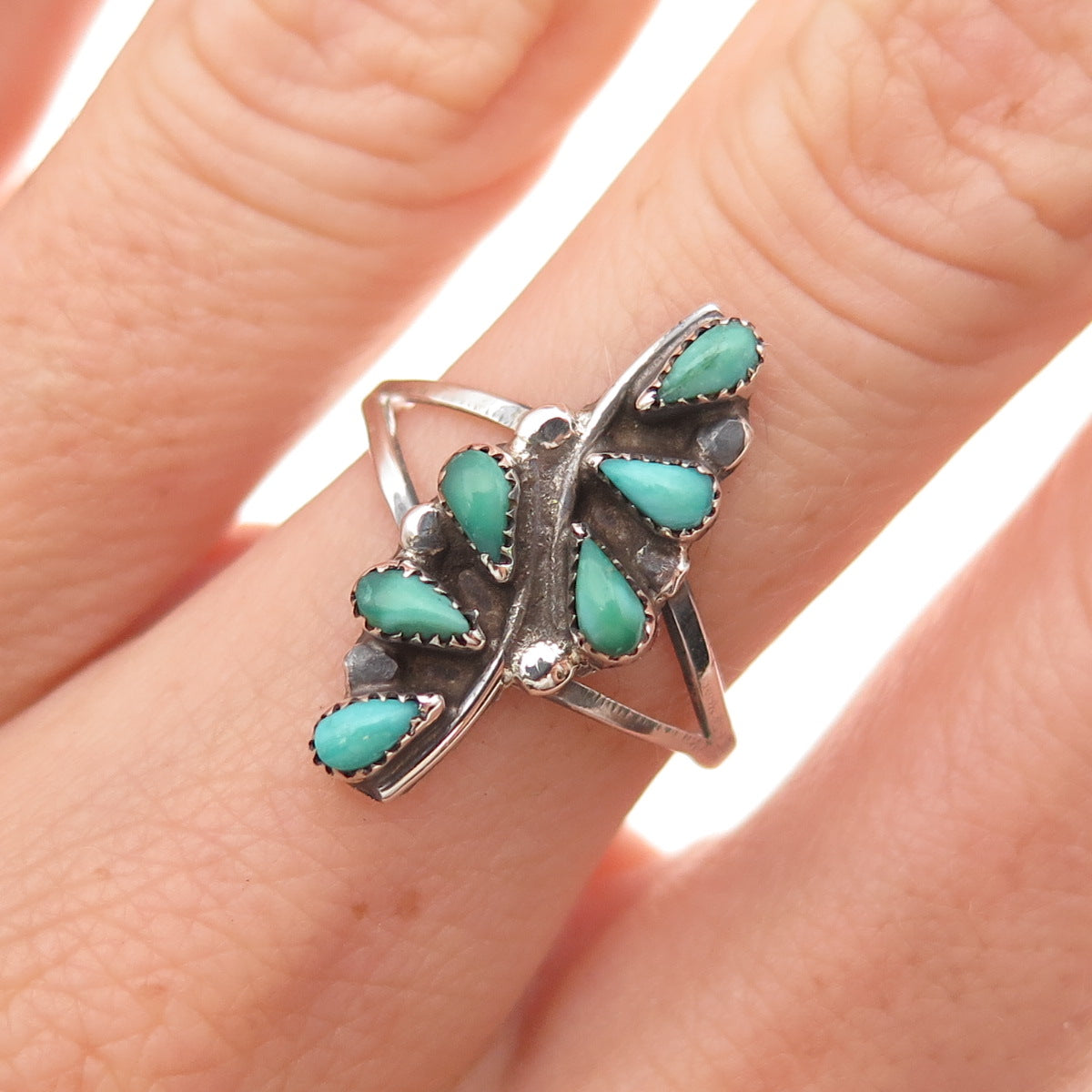 Old Pawn 925 Sterling Silver Vintage Southwestern Turquoise Ring Size 6.75