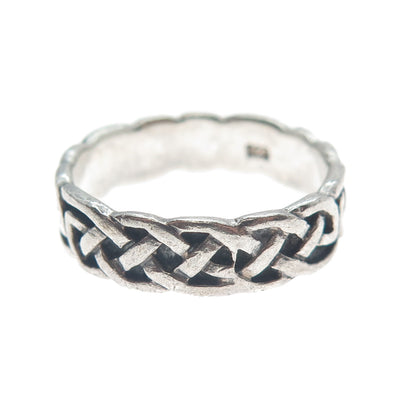 925 Sterling Silver Vintage Celtic Knot Oxidized Band Ring Size 8.5