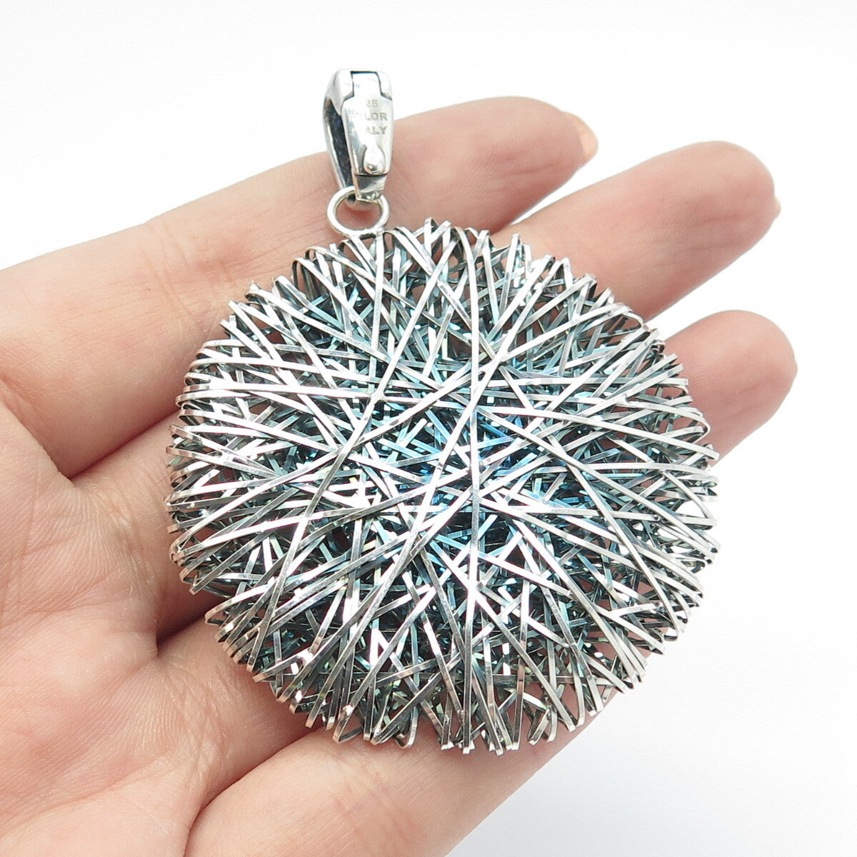 925 Sterling Silver Italy Milor Spiderweb Modernist Pendant
