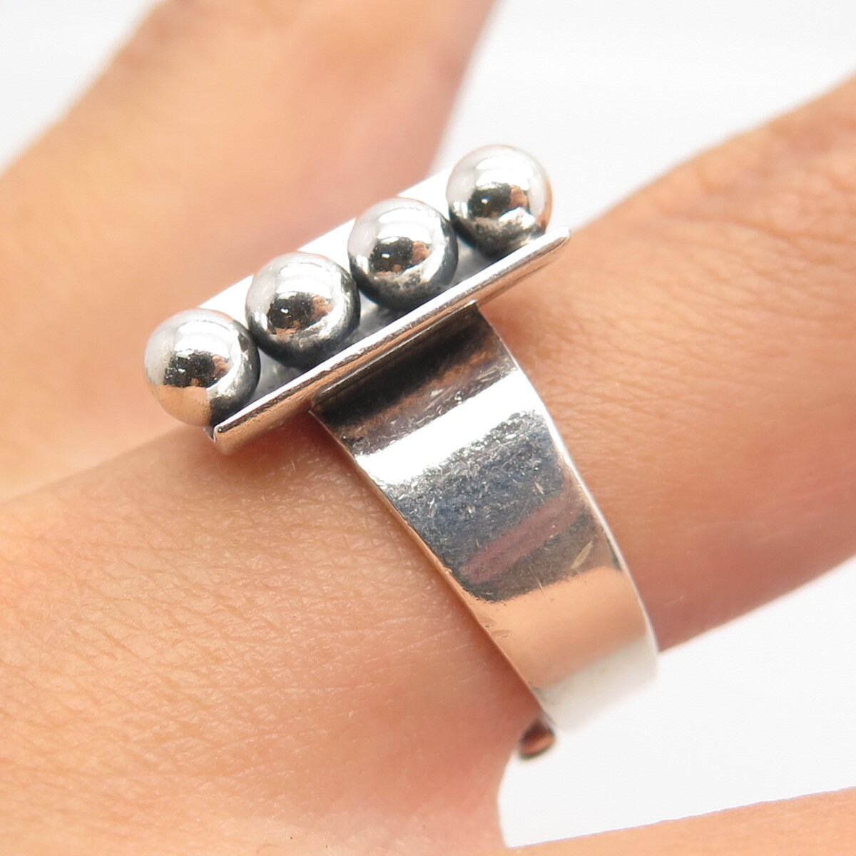 925 Sterling Silver Vintage Cellini Beaded Bar Adjustable Ring Size 6.25