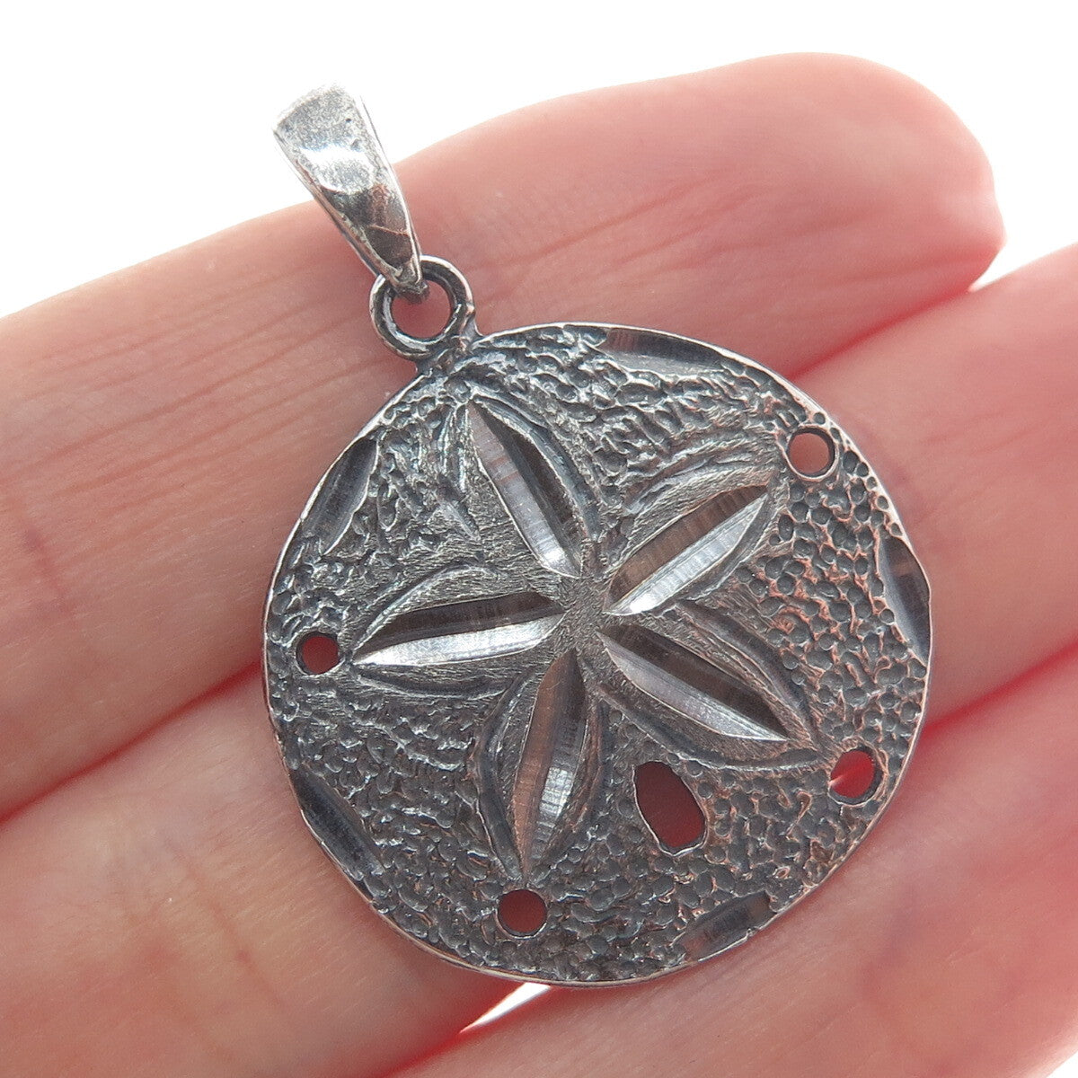 925 Sterling Silver Vintage Sand Dollar Oxidized Round Pendant