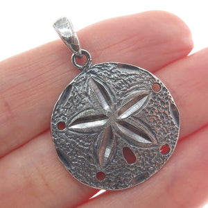 925 Sterling Silver Vintage Sand Dollar Oxidized Round Pendant