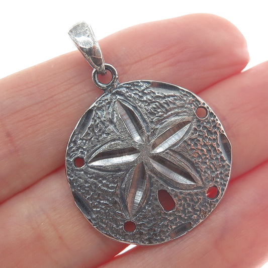 925 Sterling Silver Vintage Sand Dollar Oxidized Round Pendant