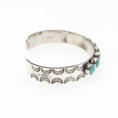 Old Pawn Sterling Silver Vintage Turquoise Snake Eye Adjustable Bracelet 5.75"