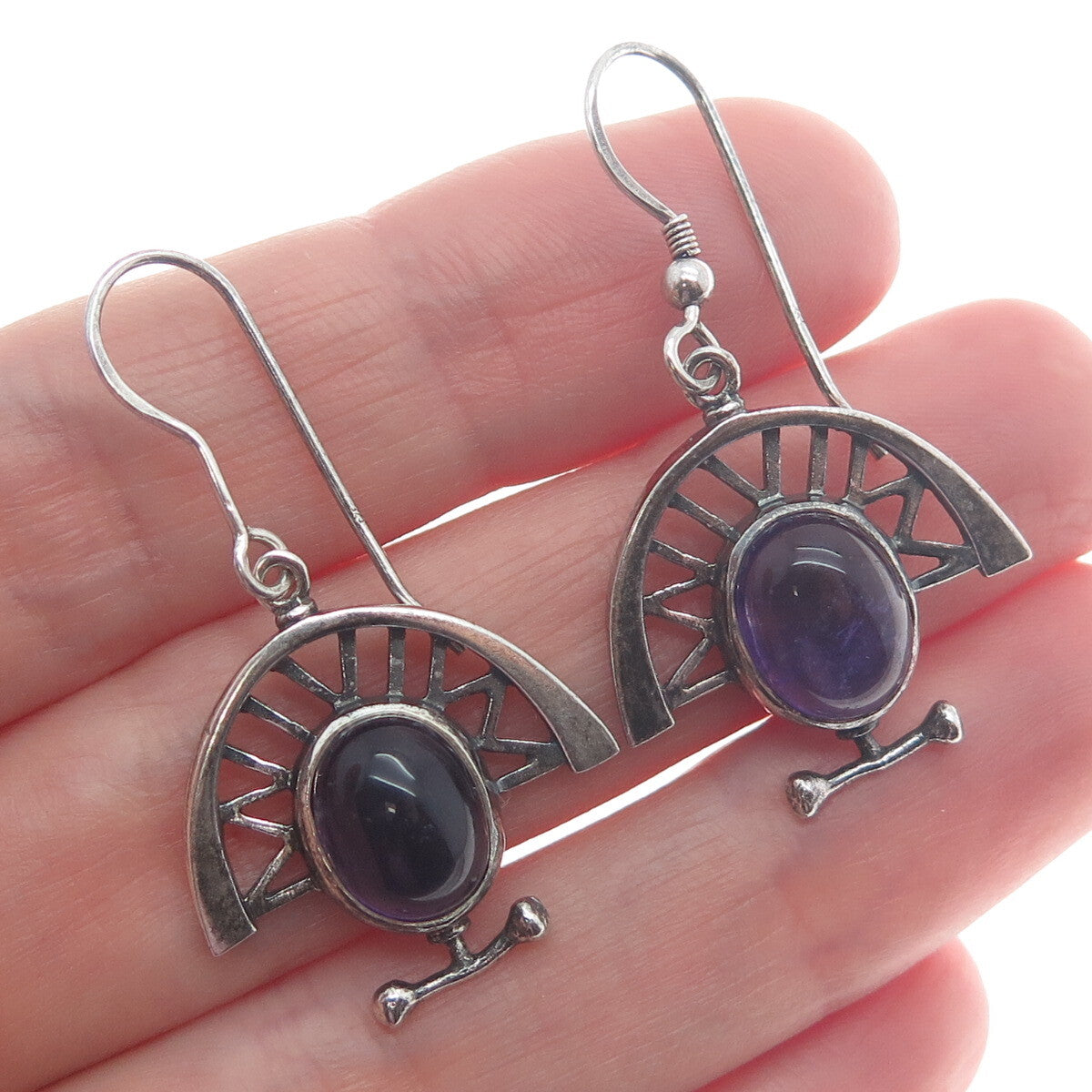 NIALL BRUTON Sterling Vintage Dublin 1999 Amethyst Modernist Oxidized Earrings