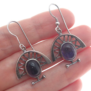 NIALL BRUTON Sterling Vintage Dublin 1999 Amethyst Modernist Oxidized Earrings