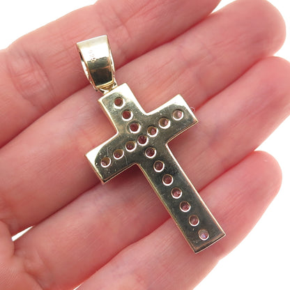 Dadwani 925 Sterling Silver Gold Plated Round-Cut C Z Cross Pendant