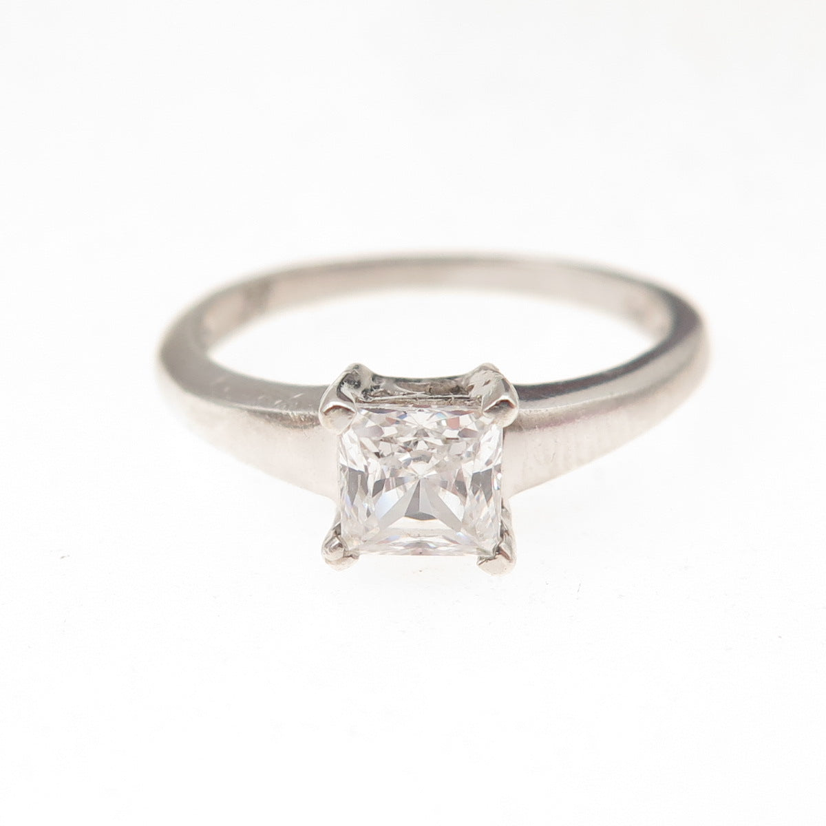 925 Sterling Silver Princess-Cut C Z Engagement Ring Size 7