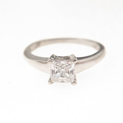 925 Sterling Silver Princess-Cut C Z Engagement Ring Size 7