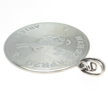 925 Sterling Silver Vintage Aries Zodiac Sign Round Pendant