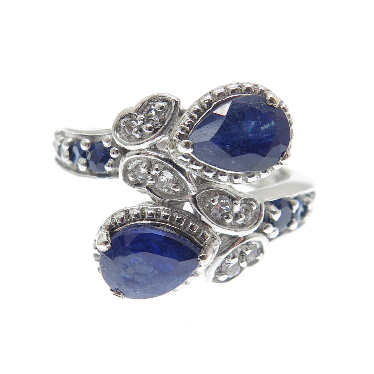 CHUCK CLEMENCY 925 Sterling Silver Real Sapphire & White Topaz Ring Size 6.5