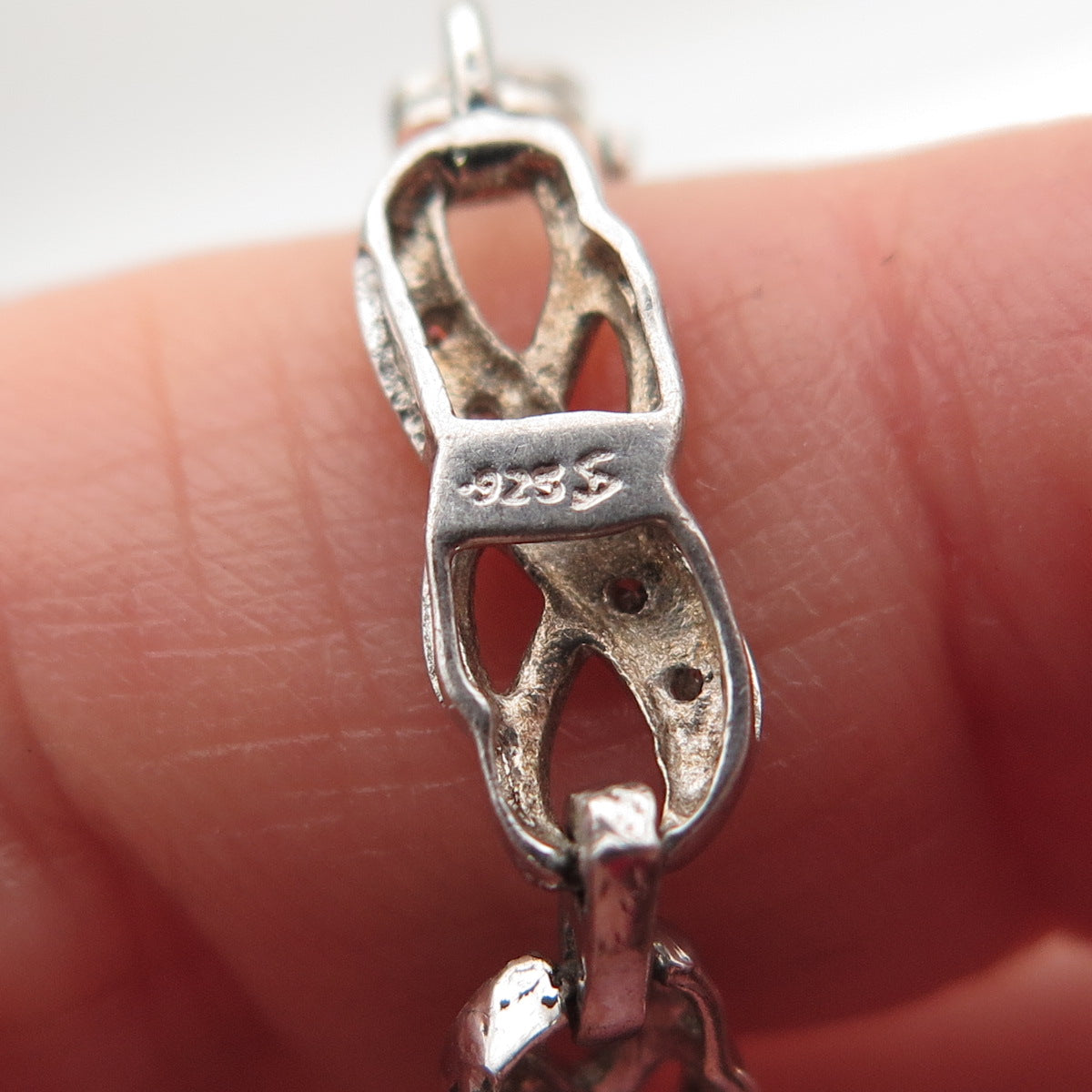 925 Sterling Silver Real Round-Cut Diamond Infinity Link Bracelet 7"