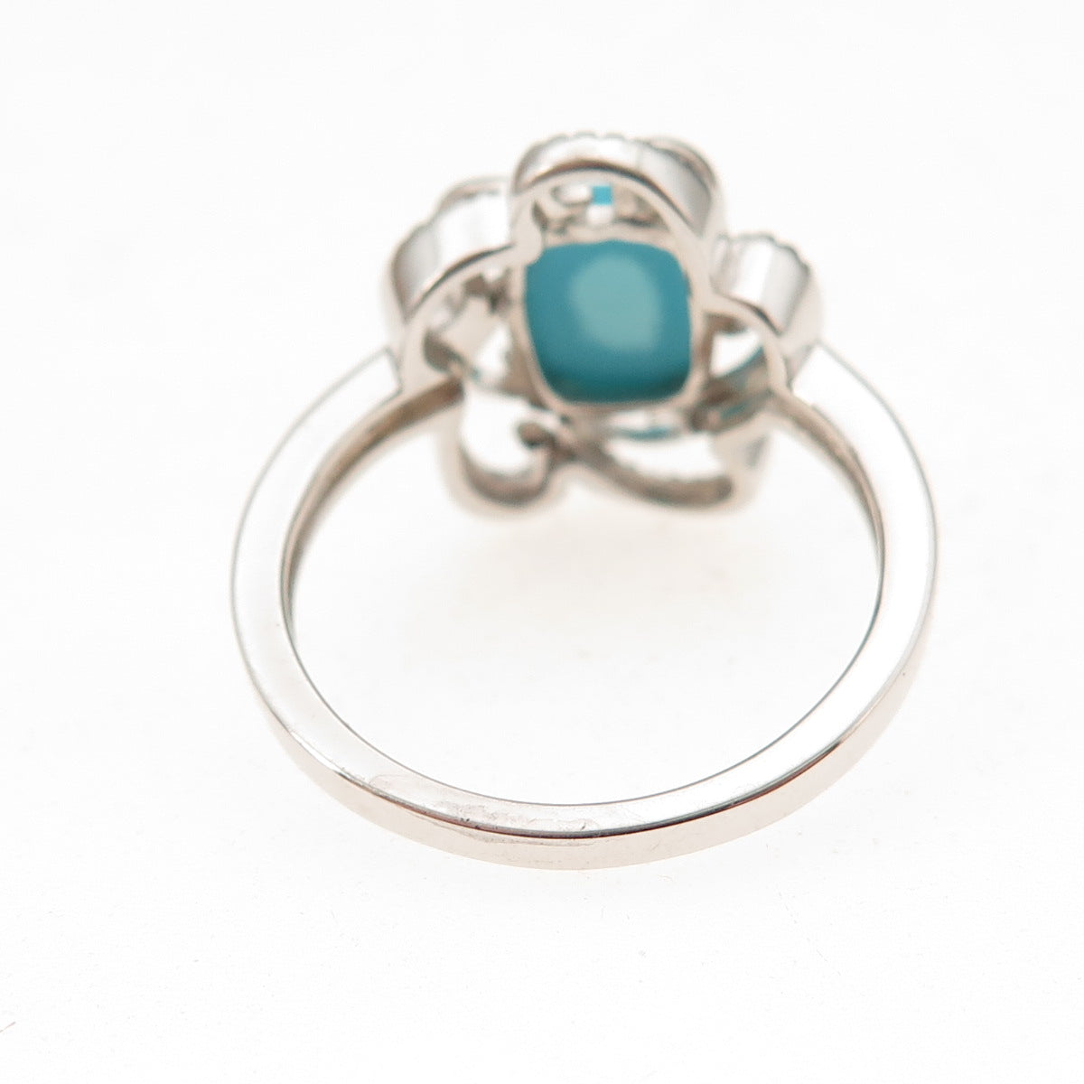 925 Sterling Silver Real Sleeping Beauty Turquoise & Topaz Floral Ring Size 8