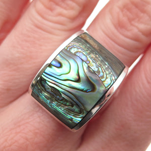 KEN CRAFTS 925 Sterling Silver Vintage Real Abalone Shell Modernist Ring Size 7