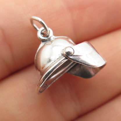 SUNWEST 925 Sterling Silver Vintage Fireman Helmet Minimalist 3D Charm Pendant