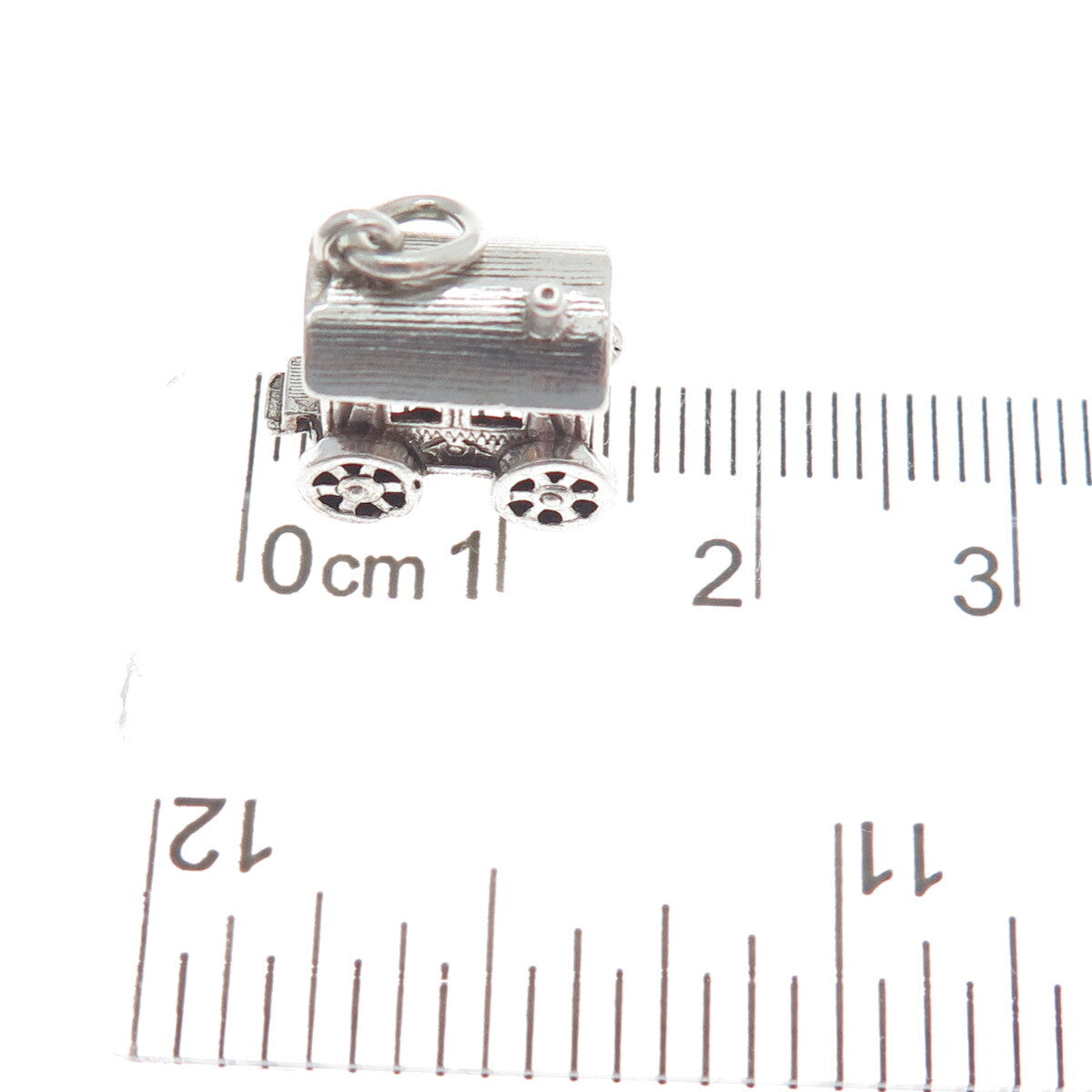 925 Sterling Silver Vintage Carriage Oxidized Minimalist 3D Charm Pendant