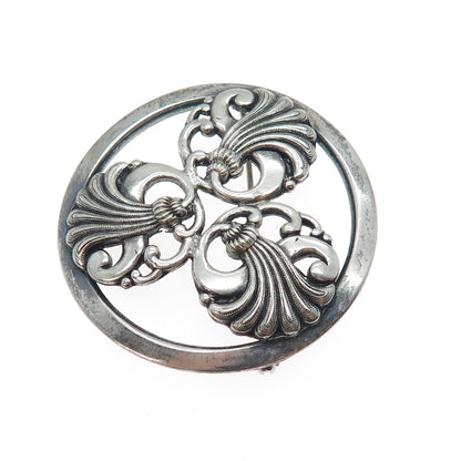 925 Sterling Silver Antique Art Deco Floral Oxidized Pin Brooch