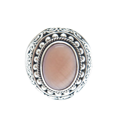 SUARTI BALI Sterling Silver Vintage Real MOP Granulated Oxidized Ring Size 10.25