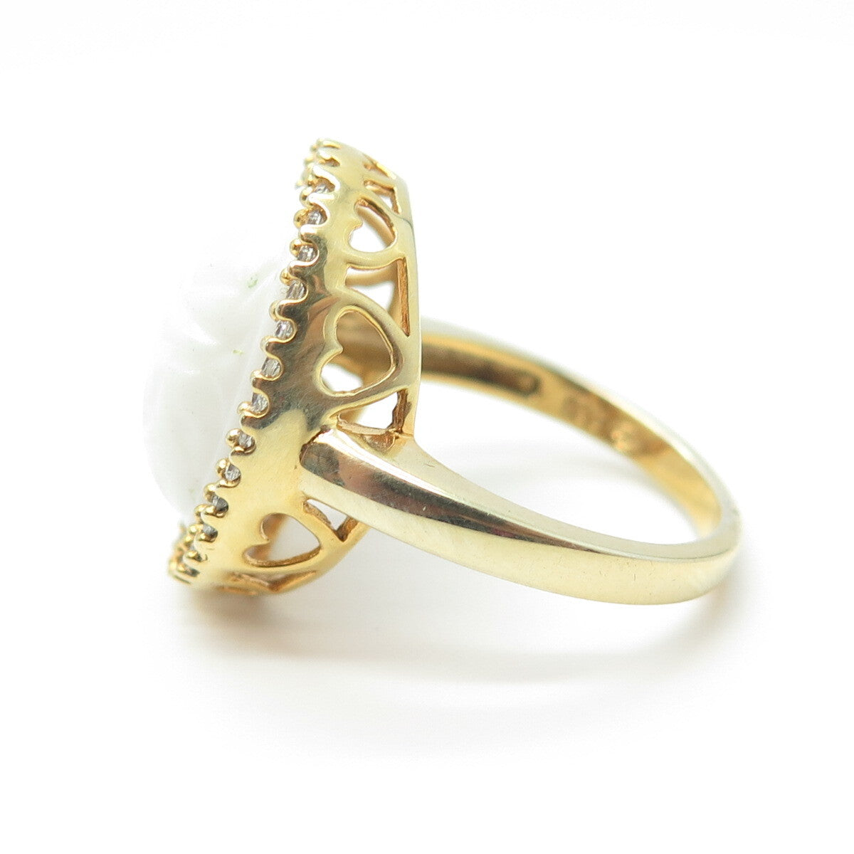 925 Sterling Silver Gold Plated Pave C Z & White Ceramic Ring Size 7.25