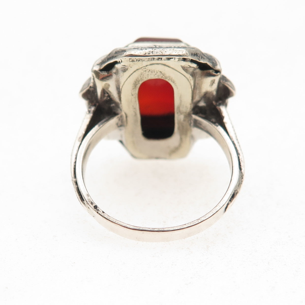 925 Sterling Antique Real Carnelian & Marcasite Ring Size 6.5 (missing 4 stones)