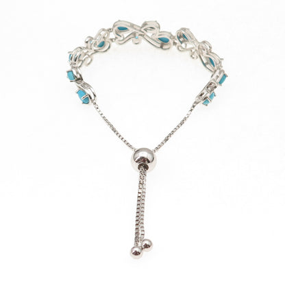 925 Sterling Silver Real Turquoise & Apatite Adjustable Box Link Bracelet 7-9"