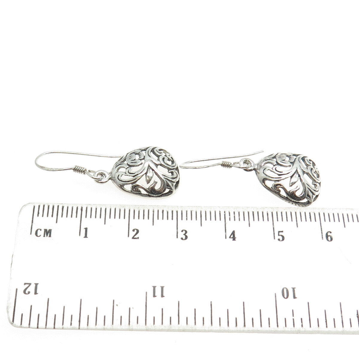 925 Sterling Silver Vintage Ornate Dangling Hook Earrings