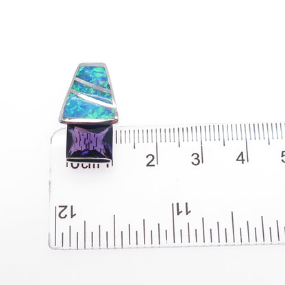 925 Sterling Silver Vintage Real Opal & Amethyst Mini Slide Charm Pendant