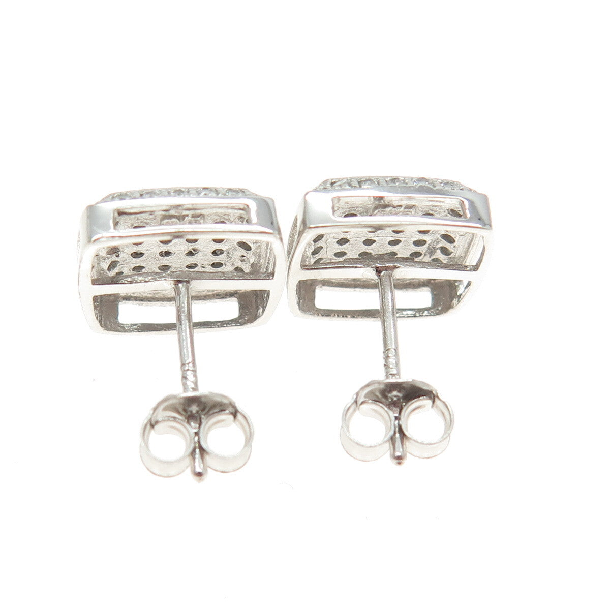 925 Sterling Silver Round-Cut C Z Cushion Stud Earrings
