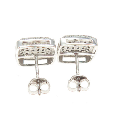 925 Sterling Silver Round-Cut C Z Cushion Stud Earrings