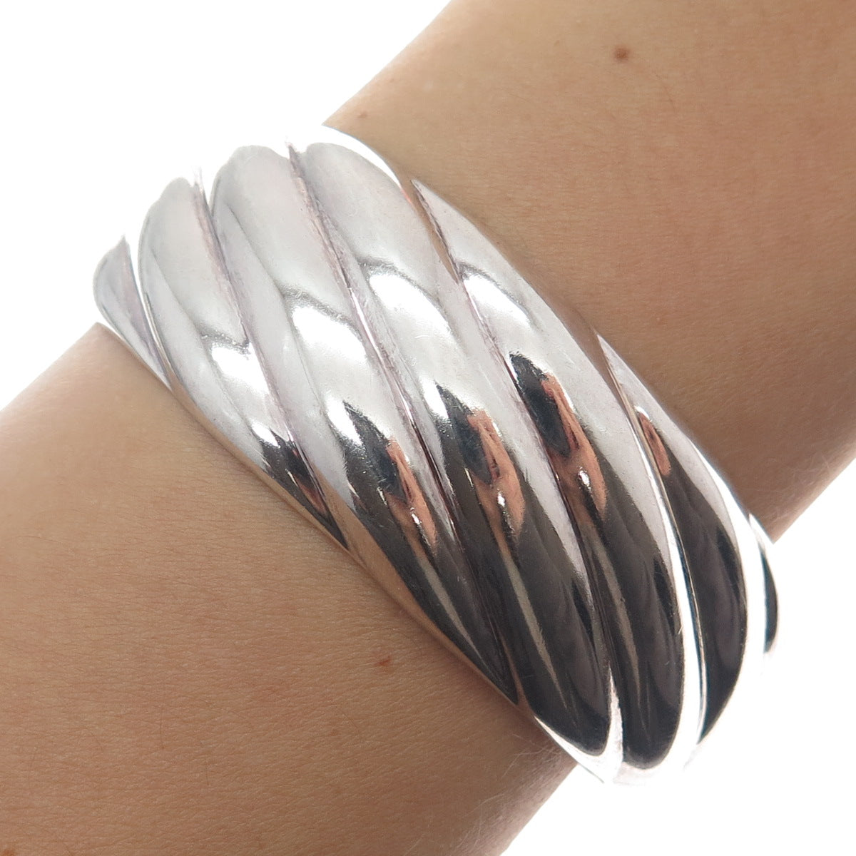 EURS 925 Sterling Silver Vintage Wavy Adjustable Cuff Bracelet 6.25"
