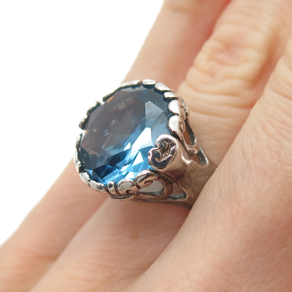 JGD JANICE GIRARDI 925 Sterling Silver Vintage Ocean Blue C Z Ring Size 6.5