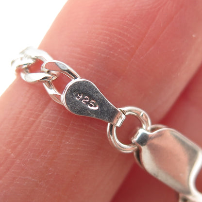 925 Sterling Silver Vintage Italy Figaro Link Bracelet 7.25"