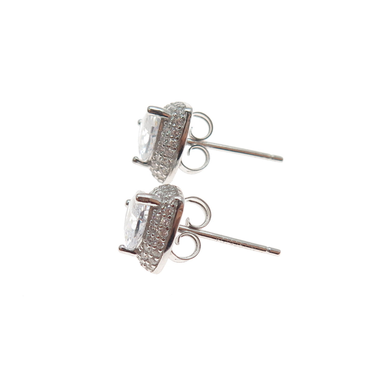 925 Sterling Silver Heart & Round-Cut C Z Stud Earrings