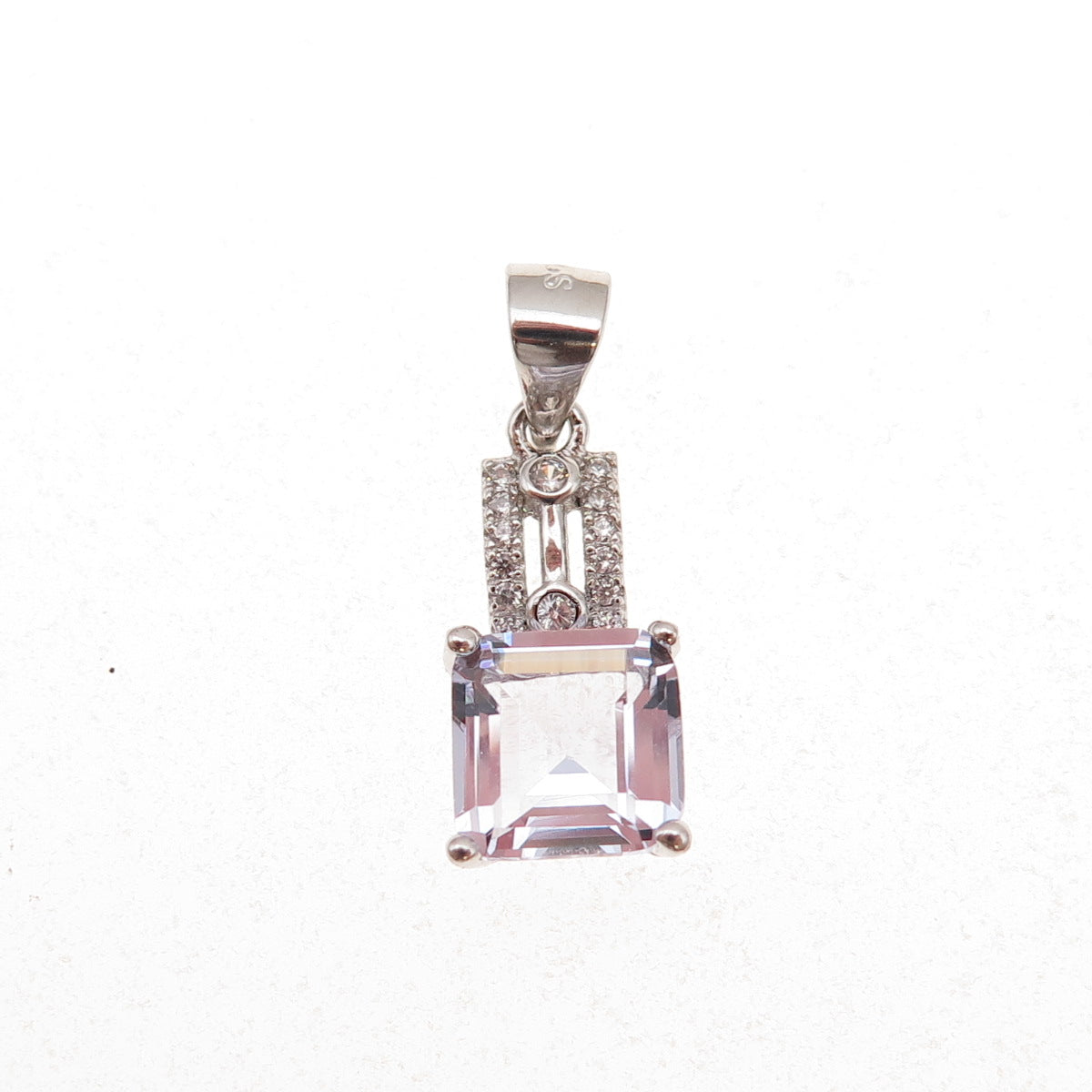 925 Sterling Silver Lavender & White C Z Charm Pendant
