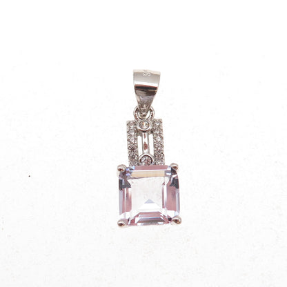 925 Sterling Silver Lavender & White C Z Charm Pendant
