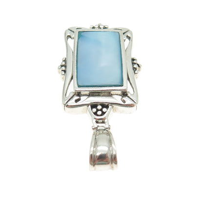 925 Sterling Silver Vintage Real Blue Mother-of-Pearl Granulated Pendant