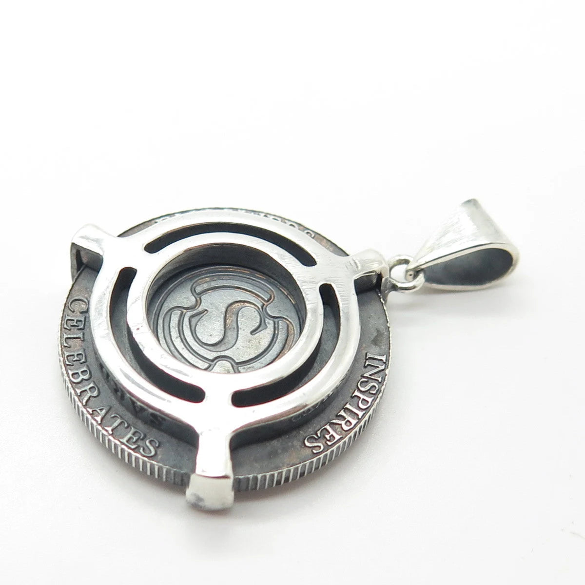 925 Sterling Silver Vintage "Serene Empowers Inspires Celebrated" Oryx Pendant