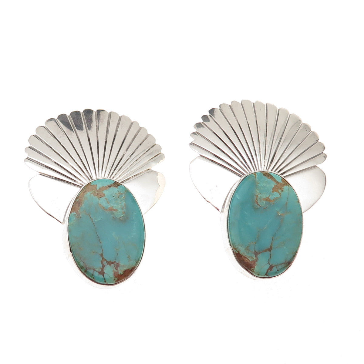 Betty Ann Lee Navajo Old Pawn Sterling Silver Vintage Turquoise Clip On Earrings
